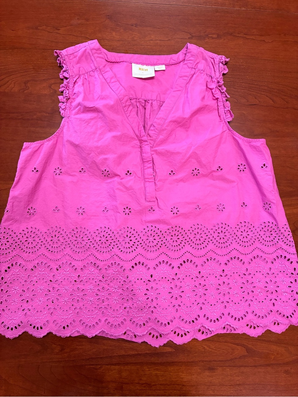 Maeve Anthropologie Pink Eyelet Sleeveless Blouse Size L